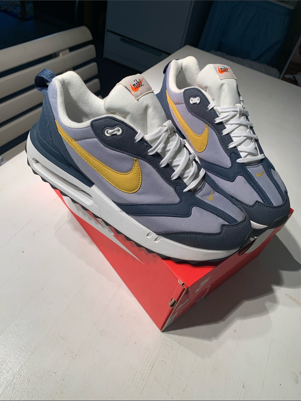 Nike “ Particle Gray “Men's Blue, Gray & Yellow Retro Trail Sneakers 11.5